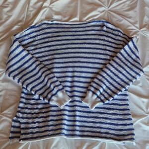 Blue and White Striped Knit Sweater